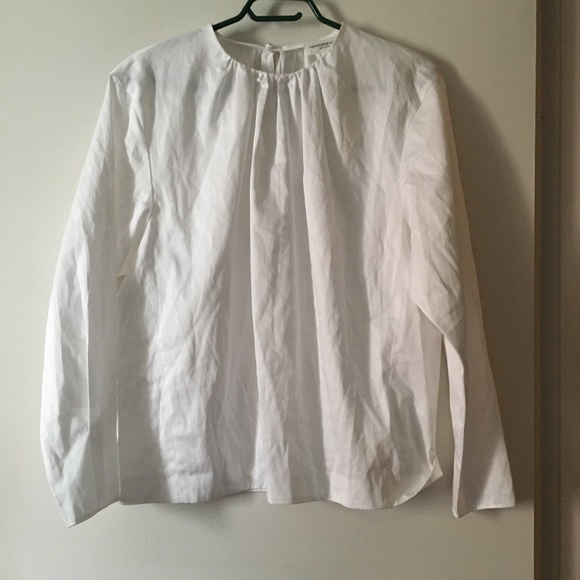TOMORROW LAND White Cotton Gathered Neck Blouse NWT M - Picture 1 of 5